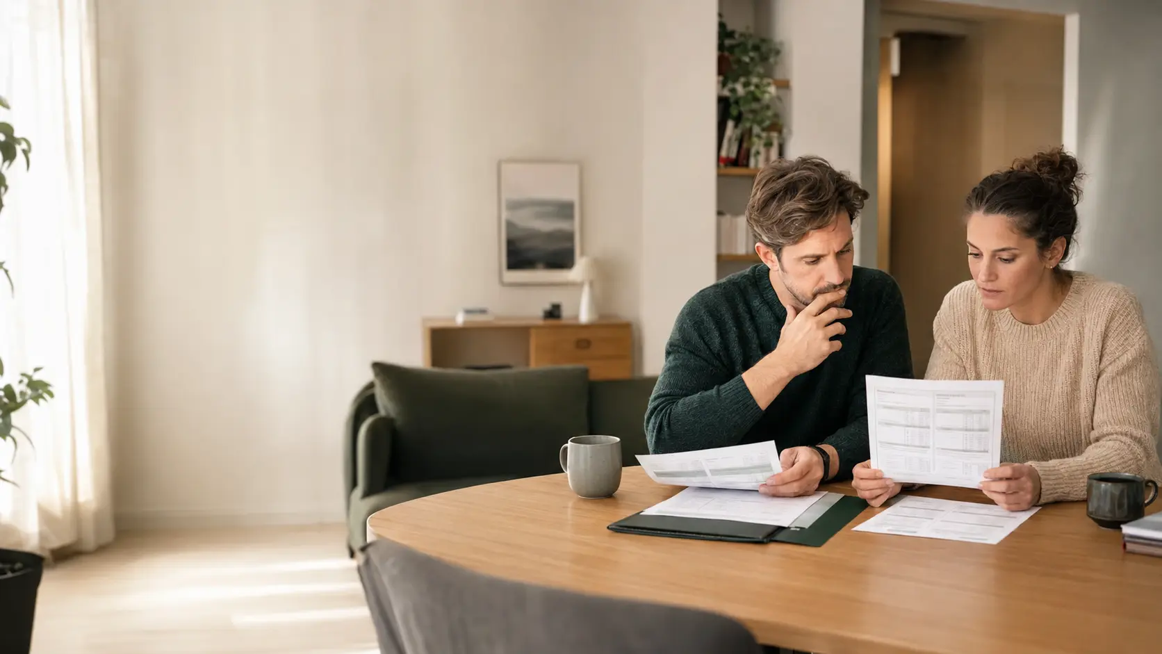Couple comparant deux assurances emprunteur avant un financement immobilier