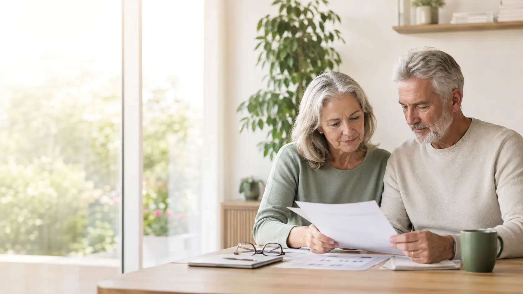 Couple senior comparant garanties de santé et cotisations futures