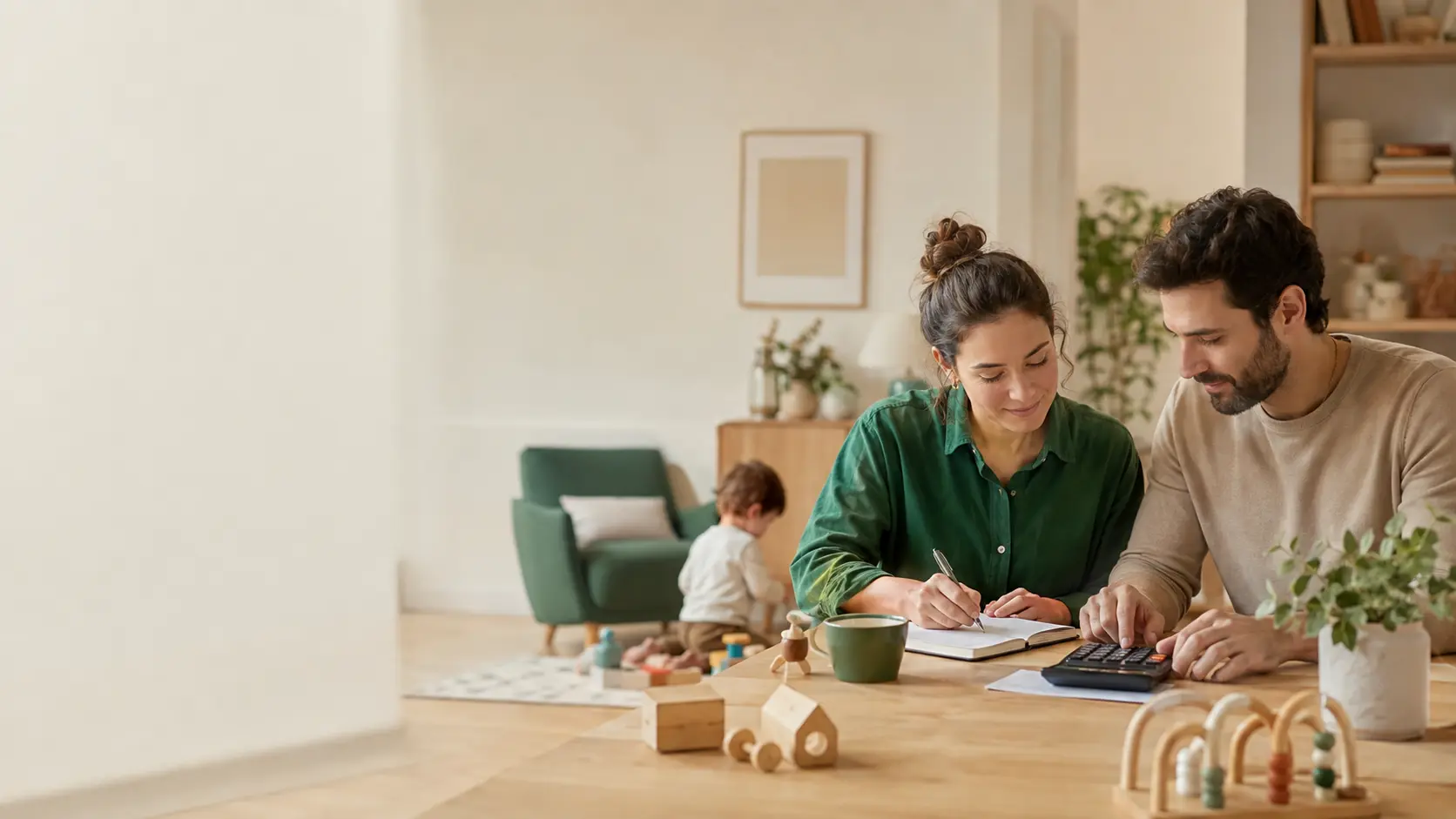 Parents organisant sereinement le budget de garde de leur enfant