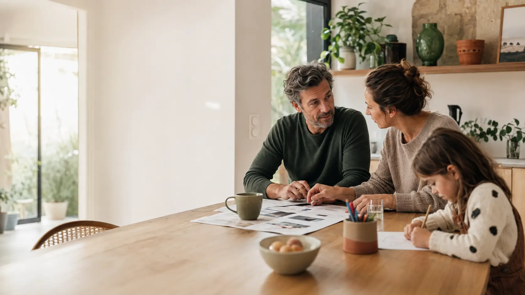 Famille préparant ensemble une prochaine étape de vie