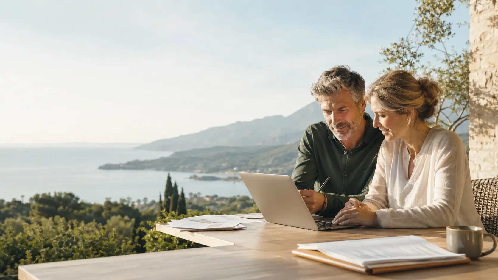 Couple actif comparant plusieurs scénarios de retraite